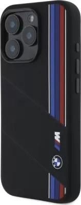 Mbështjellës BMW Silicone Cut Tricolor Lines MagSafe për iPhone 16 Pro, Zi