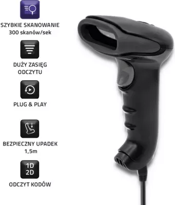 Qoltec 50868 Skaner lazer pa tela 1D | 2D | E zezë
