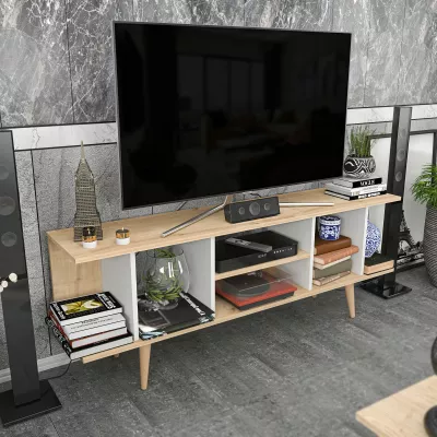 Komodinë TV Skye Decor, ngjyrë safir dhe e bardhë