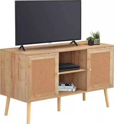 Mbajtës TV melamine me dyer rattan, ngjyrë natyrale, FH9223.11, 120x39x56.5 cm