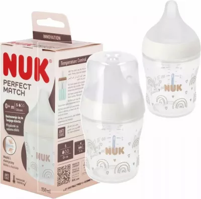 Biberon NUK Perfect Match 10743092 150 ml me biberon silikoni, indikator temperature, anti-kolik, transparent/bezhë, 1 copë