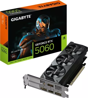 Kartelë grafike Gigabyte RTX 5060 OC Low Profile 8GB GDDR7, 3 fan, e zezë