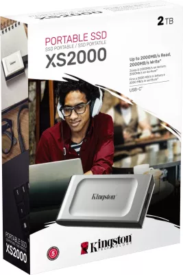 SSD portabël Kingston XS2000, 2 TB, USB Type-C, i zi, argjendtë