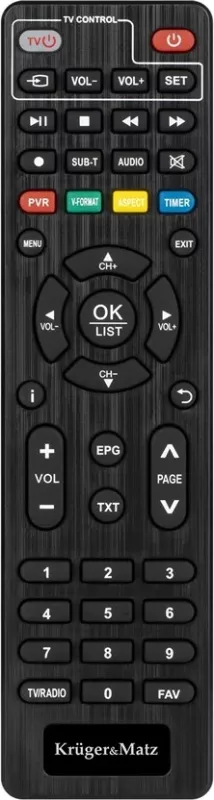 Telekomandë KRUGER & MATZ, DVB-T2, H.265 HEVC KM9999, i zi 