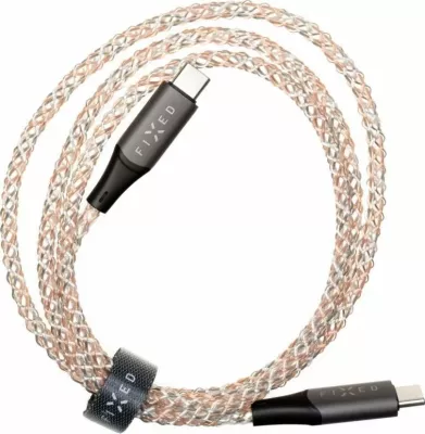 Kabllo USB-C në USB-C Fixed FIXDLED-CC-RA 1.2 m 60W PD me RGB, Multicolor, me shirit velcro + organizues vetëngjitës