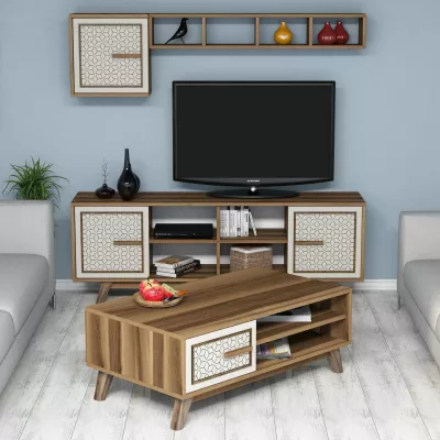 Set mobiljesh për dhomë dite Skye Decor, Ayla, ngjyrë arre dhe krem