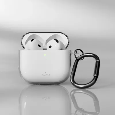 Mbështjellës TPU për AirPods 4 Puro 0.3 Nude, ultra i hollë, me karabinë, transparent