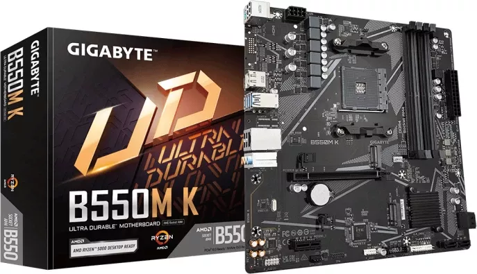 Pllakë amë GIGABYTE B550M K, mATX, AMD AM4, DDR4 128GB, 2x M.2, 4x SATA3, USB 3.2 Gen1, DisplayPort/HDMI
