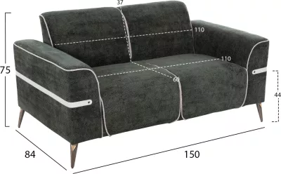 Set divanësh 2 pjesë FERIN FH6070.03, pëlhurë e gjelbër, këmbë metalike ngjyrë kafe e errët