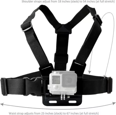 Mbajtës gjoksi për kamera sportive, Hurtel, 360° tripod rrotullues, qëndrim telefoni, i rregullueshëm, e zezë