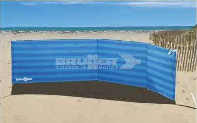 Paravan kundër erës BRUNNER Bahama TNT Modern 480x110 cm, material TNT (poliester), blu me vija, me aksesorë montimi dhe çantë