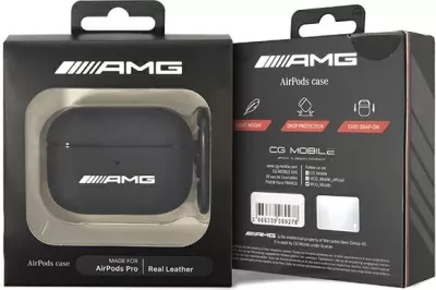 Mbështjellës Mercedes AMG Leather Big Logo për AirPods Pro, i zi