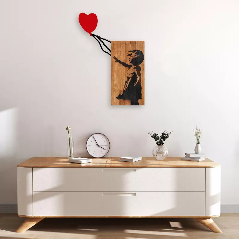 Aksesor dekorativ prej druri për mur, Wallity Banksy - 15, ngjyrë arre dhe e zezë, 83x60cm