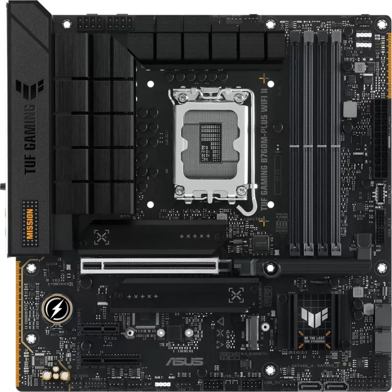 Pllakë amë ASUS TUF Gaming B760M-PLUS WIFI II, mATX, LGA1700, Intel B760, DDR5 (4xDIMM), 3xM.2, 4xSATA, PCIe 5.0, 2.5GbE, WiFi 6E, Bluetooth 5.3