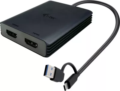 Adapter video i-tec USB-A/USB-C Dual 4K/60 Hz DisplayPort, ngjyrë e zezë