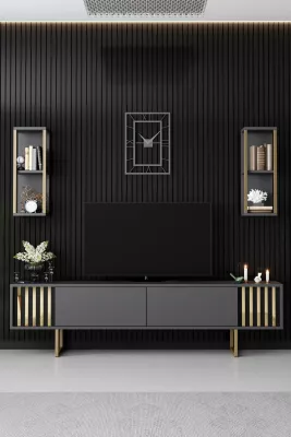 Set mobiljesh për dhomë dite, Skye Decor, linjë ari, anthracite, ari