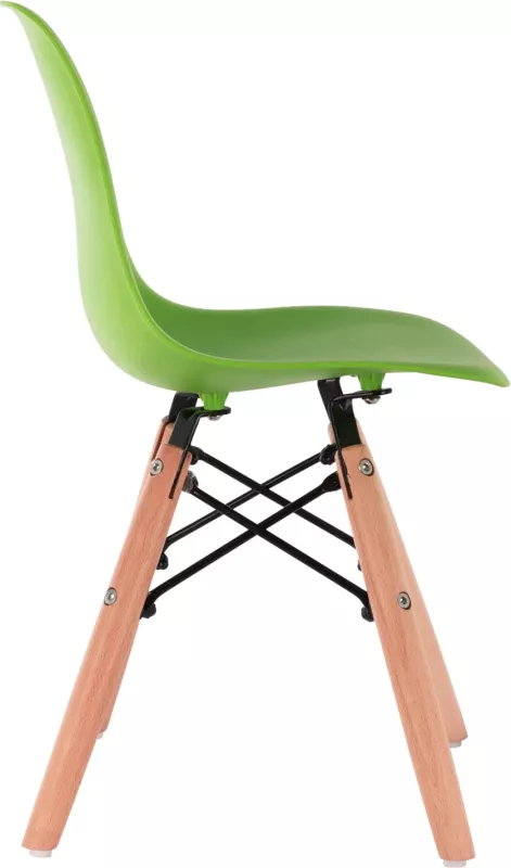 Karrige Twist për fëmijë FH8453.03 me këmbë druri & ulëse të gjelbër 30,5x33x59 cm, set prej 4 copë