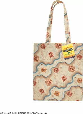 Çantë tote Cinereplicas One Piece Grand Line Map 42×38 cm, bezhë/blu