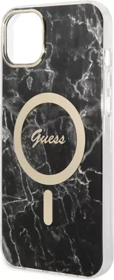 Mbështjellës Guess Marble Collection me MagSafe dhe karikues wireless për iPhone 14 Plus, 6.7", i zi, set