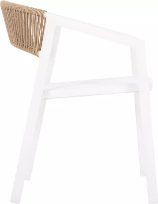 Karrige alumini FH5891.22, kornizë e bardhë dhe tekstil, mbështetëse ratan bezhë, 57x63x82H cm