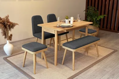 Tavolinë me karrige, set 6 pjesësh, ngjyrë lis dhe antracit, Vina Mini 03 1053