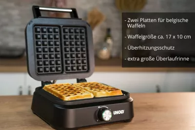 Aparat për waffle UNOLD Belgian Waffle Iron Brussels, 2 copa, plastikë, i zi