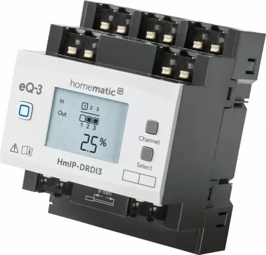 Aktuator ndriçimi eQ-3 Homematic IP HMIP-DRDI3, 3 kanale, montim në shina DIN, ngjyrë e zezë dhe e bardhë