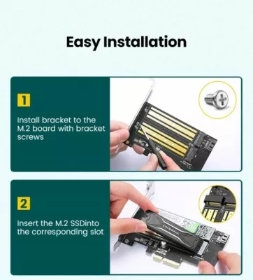Kartë zgjerimi PCIe për M.2 SSD, UGREEN 70504, PCIe 3.0 x4, NVMe/SATA, 2230-2280, set me aksesorë
