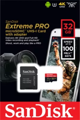 Kartelë memorje microSDHC SanDisk Extreme Pro 32GB A1 Class 10 V30 UHS-I U3, kuqe/zezë, me adapter SD
