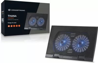 Pad ftohës laptopi Conceptronic 2-Fan, USB-A 2.0, deri 17 inç, zi