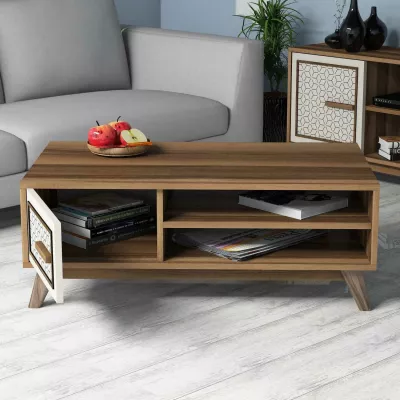 Tavolinë kafeje Skye Decor, Ayla, ngjyrë arre dhe krem