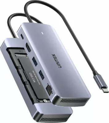Hub USB-C aktiv Unitek D1120A01 10Gbps, HDMI, Ethernet, M.2 SSD, PD 100W, gri