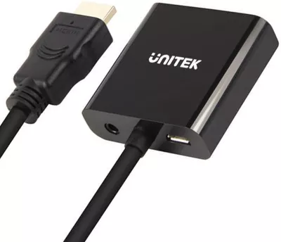 Adapter AV Unitek Y-6333 HDMI në VGA + Jack 3.5mm, i zi