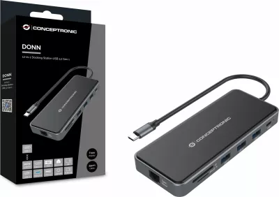 Docking station Conceptronic 12-1 USB-C, 2x HDMI, 3x USB-A, AUX, 25cm, gri