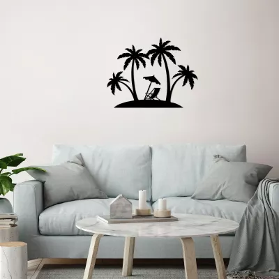 Aksesor dekorativ metalik për mur, palmë, Wallity, 70x54cm, i zi