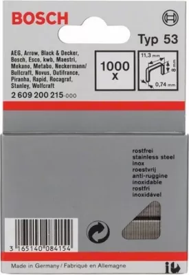 Kapëse tel i hollë Bosch Type 53 8mm 1000 copë inox (2609200215)