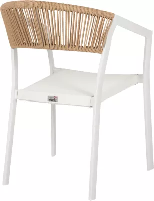 Karrige alumini FH5891.02, kornizë e bardhë dhe tekstilinë, mbështetëse ratan bezhë, 56x60x81.5 cm