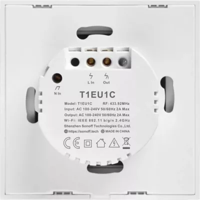 Switch i mençur muror Wi‑Fi + RF433, SONOFF T1EU1C-TX, 1-kanal (EU), i bardhë
