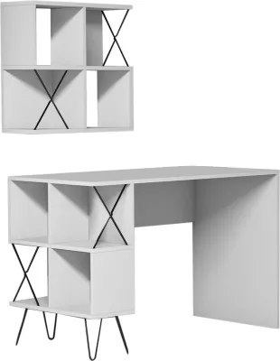 Tavolinë studimi moderne, e bardhë/zezë, Skye Decor, Extra 2, me rafte muri