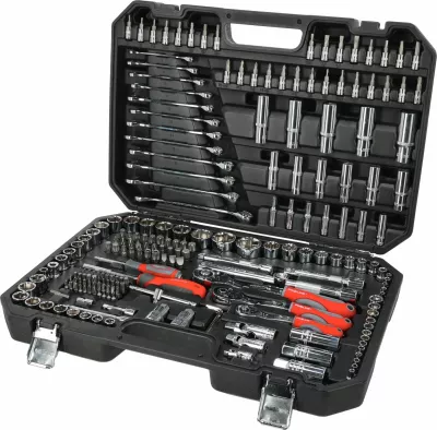 Set veglash me çelësa fole dhe racë PROLINE 58216, 216 copë, 1/4\", 3/8\", 1/2\", çelësa kombinim 8-19mm, në valixhe