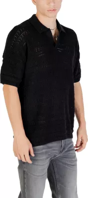 Xhemper polo me mëngë të shkurtra për meshkuj Only & Sons ONSGRAYSON DS 5 CHOCHET 22031835, i zi [Madhësia: XXL]