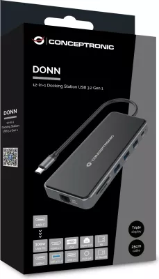 Docking station Conceptronic 12-1 USB-C, 2x HDMI, 3x USB-A, AUX, 25cm, gri