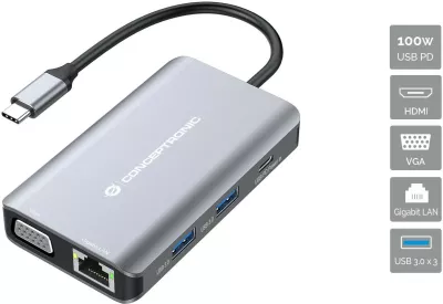 Docking station Conceptronic 7-1 USB-C HDMI VGA 3xUSB-A 25cm gri