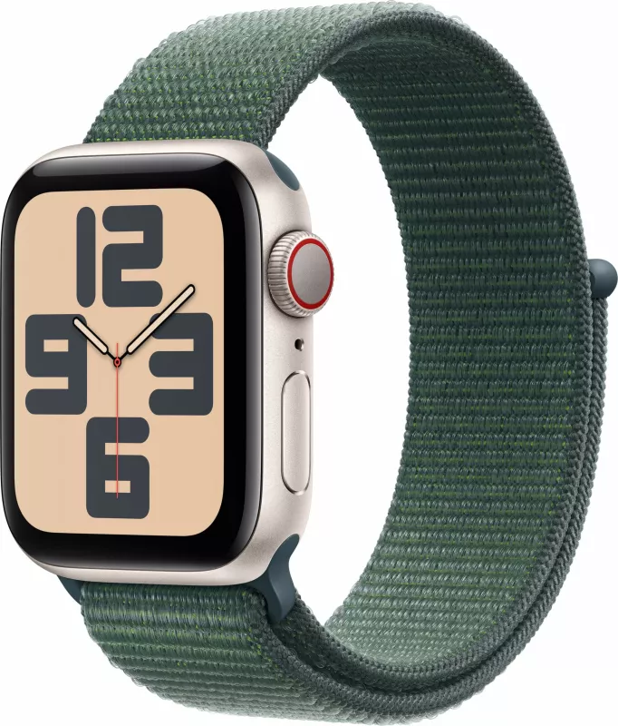 Smartwatch Apple Watch SE, 32 GB, GPS + Cellular, Kasa alumini starlight, Rrip sportiv jeshil