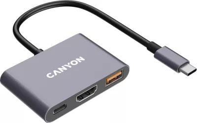 Hub USB-C CANYON DS-4 3n1 me HDMI, USB 3.2 Gen 2 dhe Power Delivery 100W, gri