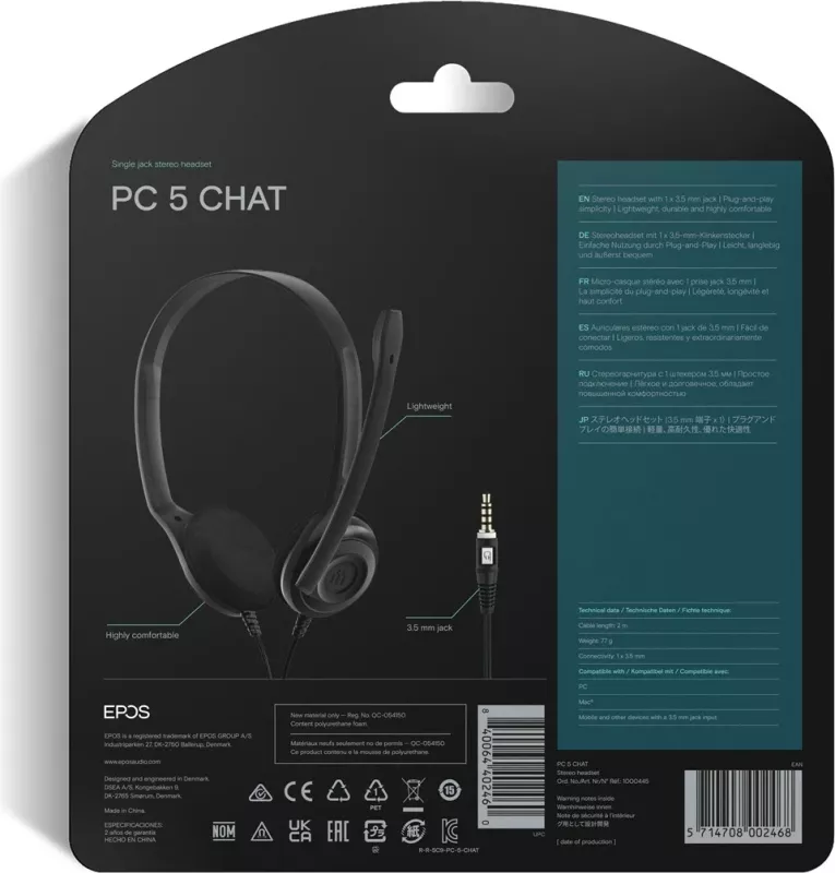 Kufje EPOS PC5 CHAT, me kabllo, të zeza