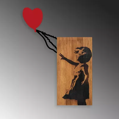 Aksesor dekorativ prej druri për mur, Wallity Banksy - 15, ngjyrë arre dhe e zezë, 83x60cm