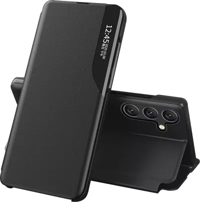 Mbështjellës Hurtel Eco Leather View Case për Samsung Galaxy A54 5G, me kapak dhe qëndrim, e zezë