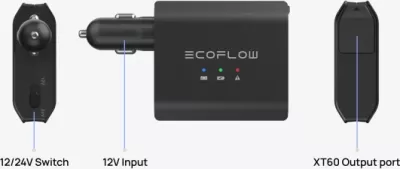 Karikues automatik i mençur i baterisë së veturës EcoFlow Smart Auto Battery Charger 12/24V, 5000801002, e zezë, set me kabllo XT60 me kllapa