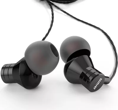Kufje me kabllo Aiwa ESTM-50BK, in-ear, jack 3.5mm, me mikrofon, 1.2 m, të zeza, set me 3 palë maja silikoni S/M/L